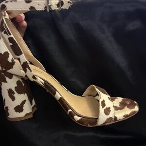 Brown and White Women's Heeled Sandals